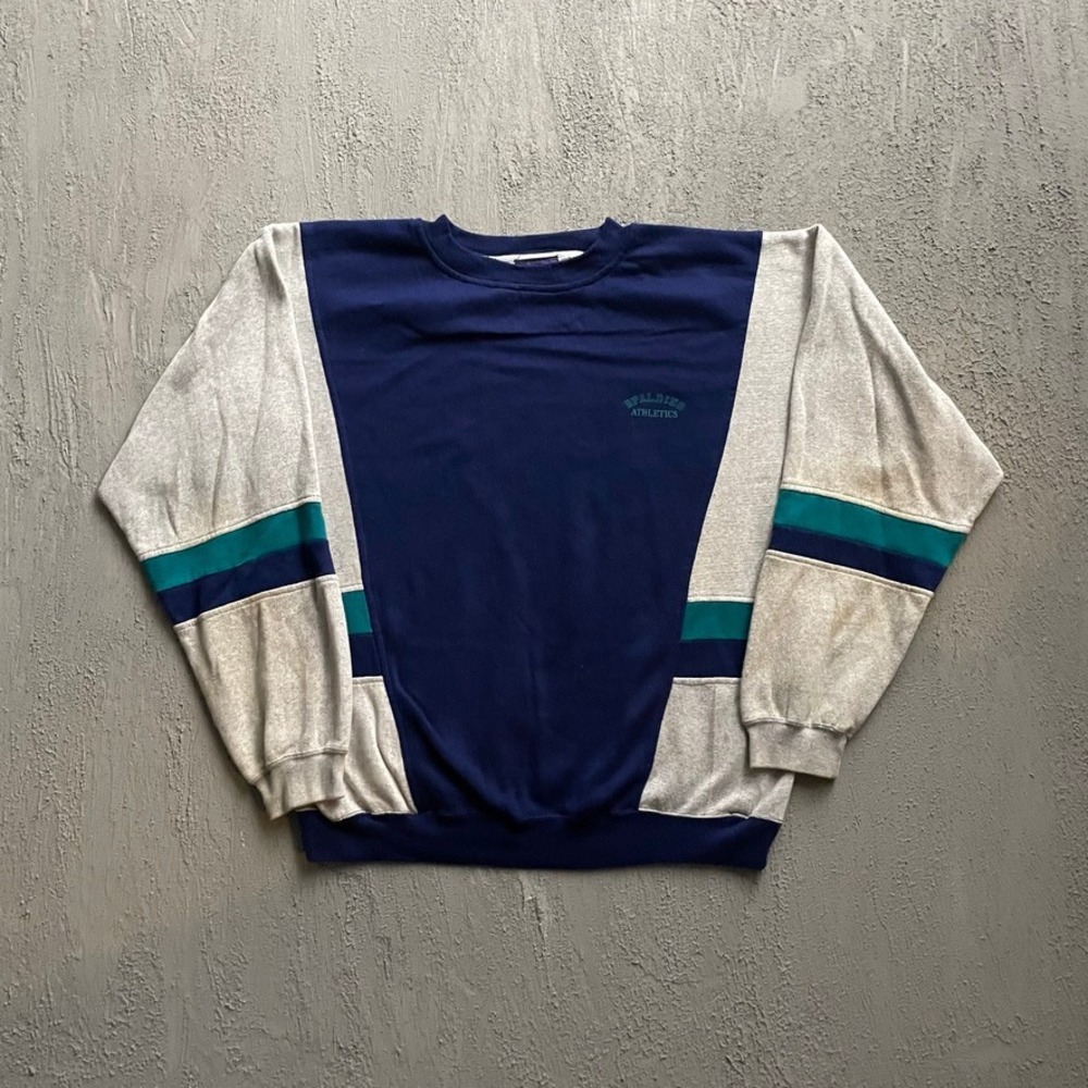 Vintage Colorblock Crewneck Sweatshirt Men Large Navy Grey 90s Spalding